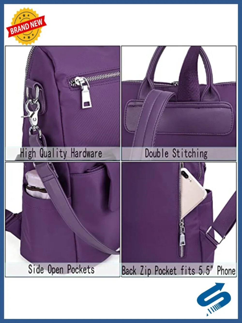 Nylon Oxford Waterproof Laptop Backpack Women Rucksack Detachable Crossbody